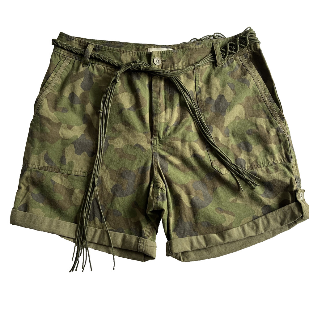 Sundance Odyssey Shorts Women 12 Green Camo Bermuda Boho‎ Festival Straight